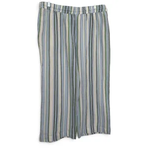 Wonderly Womens Cotton High Rise Tie Waist Ankle Pants Blue Green Striped XL thumbnail 6