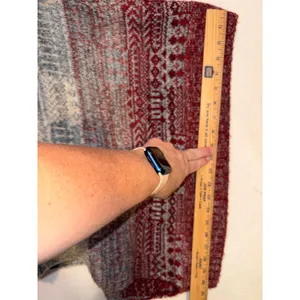 Free People Grey Burgundy Fair Isle Wool Blend Button Collar Poncho‎ Sweater M thumbnail 5