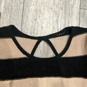 UK2LA‎ Women’s Black And Tan Striped Sweater Dress 3/4 Sleeves Round Neck Short thumbnail 2