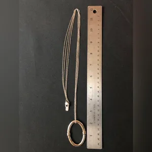 Lauren Ralph Lauren light gold tone LONG double chain necklace with pendant thumbnail 3