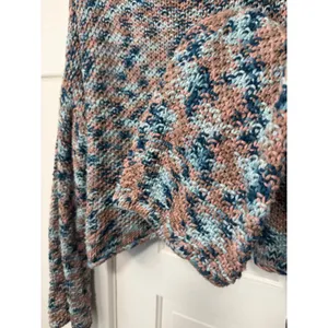 Handmade Chunky Knit Boat Neck Sweater Blue Pink Marled Bell Sleeve Pullover thumbnail 5