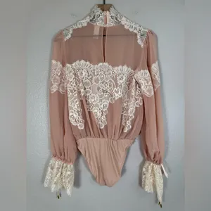 We Are HAH x Revolve Queen 4 A Day Lace Chiffon Bodysuit in Copper Rose size XS thumbnail 7