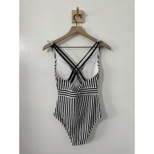 CUPSHE Women's V Neck One Piece M Swimsuit Ruffled Back Cross Swimwear Black NWT thumbnail 3