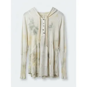 POL‎ Cream Tie Dye Ribbed Hooded Henley Tunic Top Size L Oversized Boho thumbnail 2