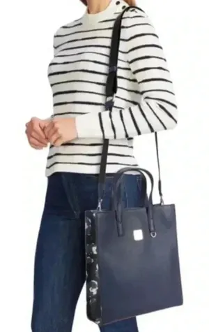 NWT MCM Aren Leather Tote Handbag Blue Camo thumbnail 1