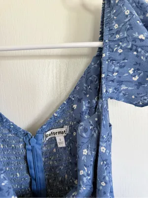 Reformation Baxley Midi Dress in Marie Blue Floral thumbnail 3