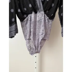 Free People L Black Medallion Lace Bodysuit Beachy Relaxed Shabby Festival‎ Top thumbnail 3