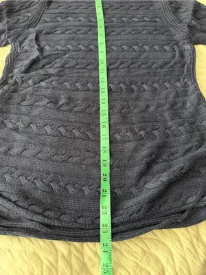 Navy blue Ralph Lauren cable knit sweater with horizontal ribbed texture, size M thumbnail 5