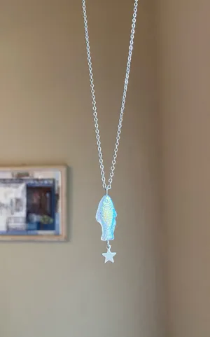 Handmade quality Czech glass fish & star boho funky fairy necklace🌀🐟💚 thumbnail 4