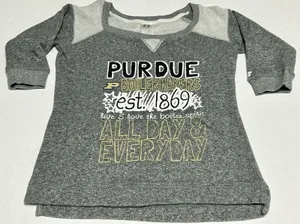 Russell Athletic Purdue Boilermakers Sweatshirt Womens Medium M Gray 3/4 Raglan Sleeve Scoop Neck thumbnail 1
