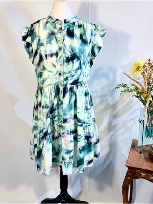 💥Marie Oliver Neelie Abstract Print Silk Blend Button Front Shirt Dress~XS🧡 thumbnail 11