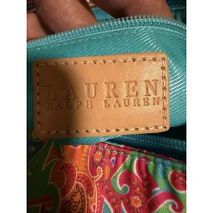 Lauren Ralph Lauren Colorful Floral Paisley Handbag Purse Teal Turquoise thumbnail 4