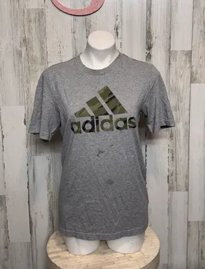 Adidas Gray Camouflage Logo Short Sleeve T-Shirt – Size Small thumbnail 1