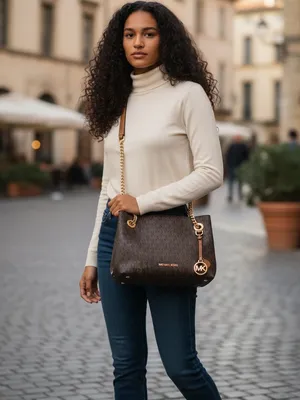 Michael Kors Dark Brown MK Logo Chain-Strap Shoulder Bag thumbnail 1