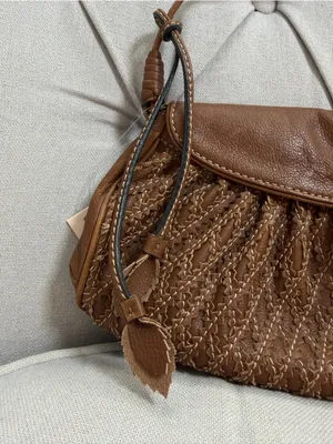 Gianni Bini Brown Leather Hobo Shoulder Bag Brass Hardware Purse thumbnail 3