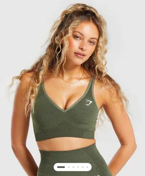 Gymshark Vital Seamless V Neck Sports Bra in Base Green Marl Sz Small ($38) thumbnail 1
