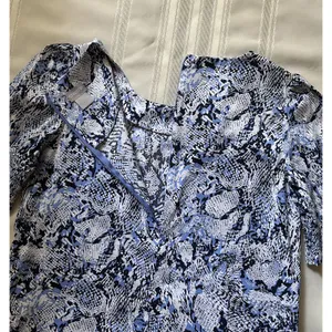 Chico's Blue Veil Snake Print Smocked Puff Sleeve Midi Dress W/ Pockets Size 0 thumbnail 12