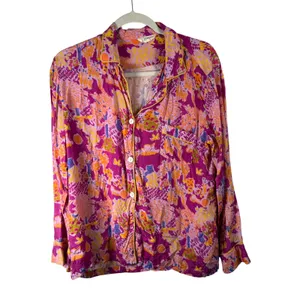 Roller Rabbit Floral Bunny Pajama Set Long Sleeve Shorts READ Womens Medium thumbnail 2