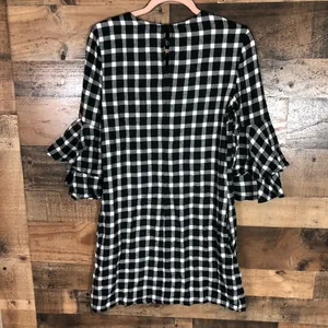 Beachlunchlounge Gingham Ruffle Bell Sleeve Cotton‎ Dress Black White XS TP thumbnail 9