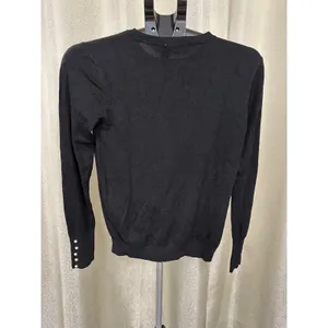 ZARA KNIT Black‎ Crewneck Sweater with Pearl Button Cuffs - Size M thumbnail 3