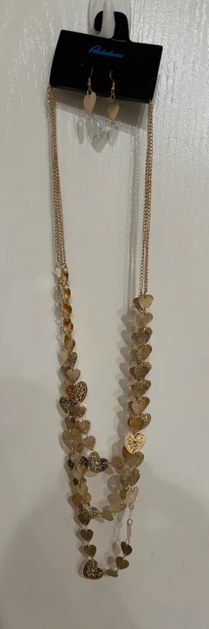Gold Heart Necklace and Earring Set thumbnail 1