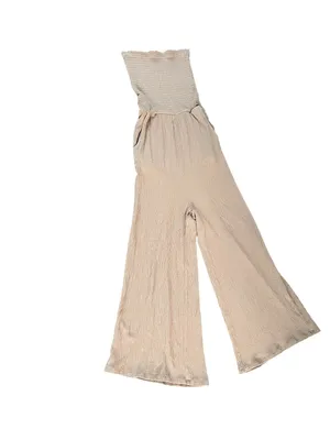 Love Tree Strapless Wide-Leg Jumpsuit in Light Tan thumbnail 2