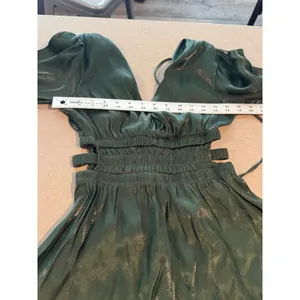 Heart & Heels Green Metallic‎ Ruched Cutout V Neck Long Sleeve Mini Dress Size S thumbnail 3