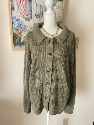 Garnet Hill Maren Linen & Organic Cotton Cardigan Sweater Size Large thumbnail 4