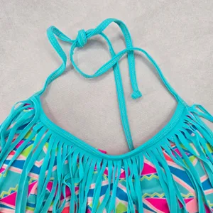 Urban Sea Blue Fringe Padded Halter Tie Boho Bikini Bralette Swim Top‎ S Small thumbnail 3