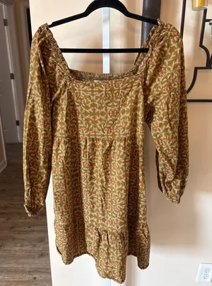 Universal Threads Olive Green Floral Smocked Back Mini Dress Long Sleeve Large thumbnail 1