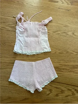 Frankie's Bikinis Light Pink Lace-Trim gingham Set thumbnail 3