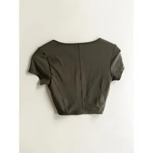 Offline by Aerie Goals Real Good Olive‎ Green V-Neck Crop Top Athletic Shirt S thumbnail 2