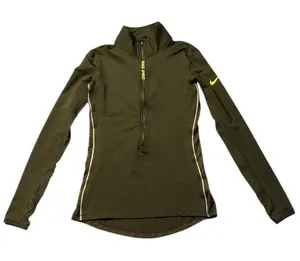 Nike Pro‎ Hyperwarm Womens Small Black Volt Yellow Half Zip Training To thumbnail 1