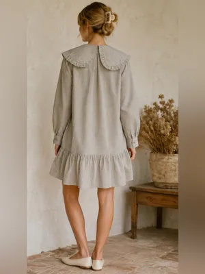 Heyson Dôen Inspired Stripe Babydoll Mini Dress Cottagecore Praire Collared |M thumbnail 4