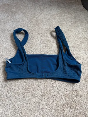 Aerie Peacock Teal Blue Textured Square Scoop Neck Bikini Top. Size Medium thumbnail 2