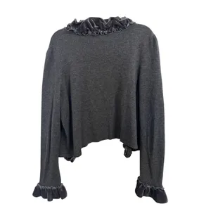 Dark Gray Velvet Ruffle Cropped Open Front Cardigan M Whimsigoth Fairy Grunge thumbnail 2