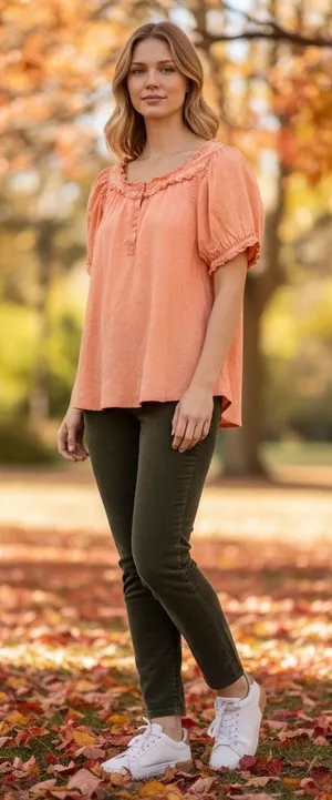 Easel Sm Coral Puff Sleeve Blouse thumbnail 1
