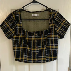 Hollister Black and Yellow Plaid Preppy Crop Top thumbnail 1