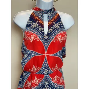 As You Wish Boho High‑Low Halter Dress Orange & Blue Size L thumbnail 2