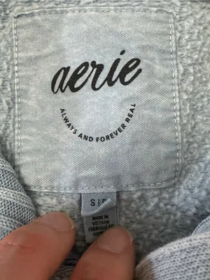 Aerie Light Blue Ribbed Collar Pullover with Button Placket thumbnail 5
