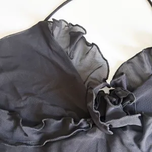 H&M Divided Womens Y2K Black Sheer Mesh Ruffle Rosette Whimsigoth Halter Top M thumbnail 2