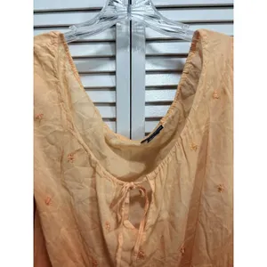 Magazine Orange Blouse Size L Sheer Long Sleeve Chiffon Tie Neck‎ Beads thumbnail 2