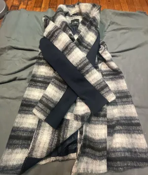 Sam Edelman Women's Black & White Plaid Wool Blend Wrap Coat Size M LS54507H thumbnail 6