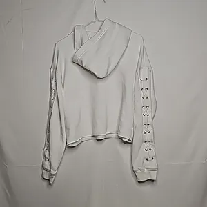 PINK Victoria's Secret hooded hoodie cropped crop white sweatshirt tied on arms M thumbnail 6