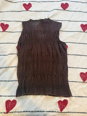 Y2K 2000s Sleeveless Brown V-Neck Pleated Sequins Women's Top thumbnail 4