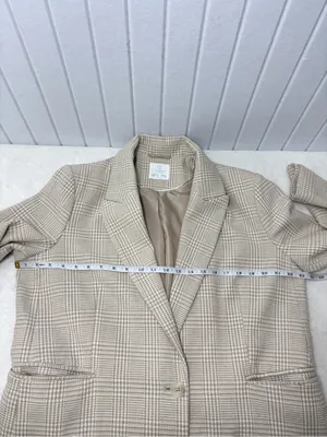 Primark Cream Plaid Long‎ Blazer Jacket Size 12 thumbnail 7