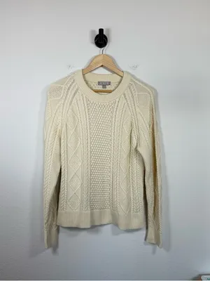 J. Crew Women’s Cotton Cable Knit Crewneck Sweater Ivory Size S thumbnail 3