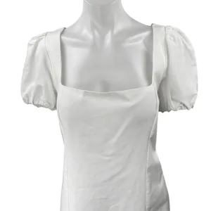 NEW Zara White Short Puff Sleeve Lace Up Back Square Neck Mini A Line Dress XL thumbnail 3