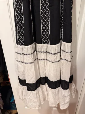 Anthropologie Black‎ & White Midi Tie-Shoulder Dress large thumbnail 5