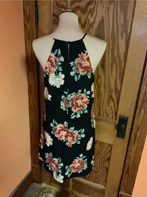 Ecote Entro Black Floral Halter Neck Swing Dress Medium Pockets thumbnail 8